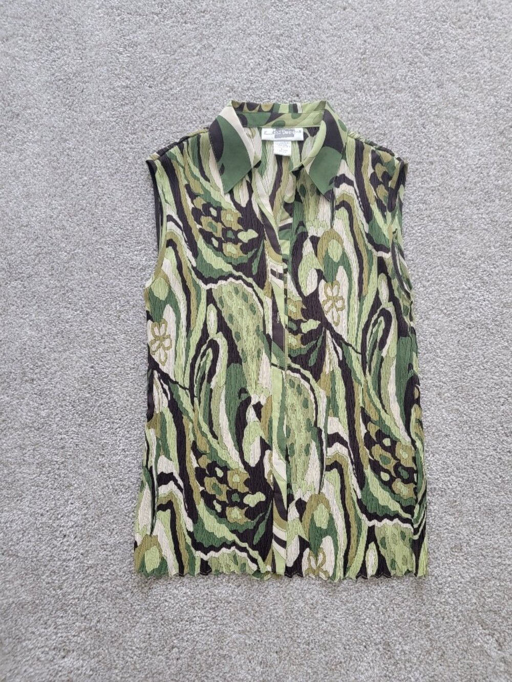Vintage E.K. Designs Crinkle Mesh Top Groovy Abstract Plisse Forest Fairy Vest